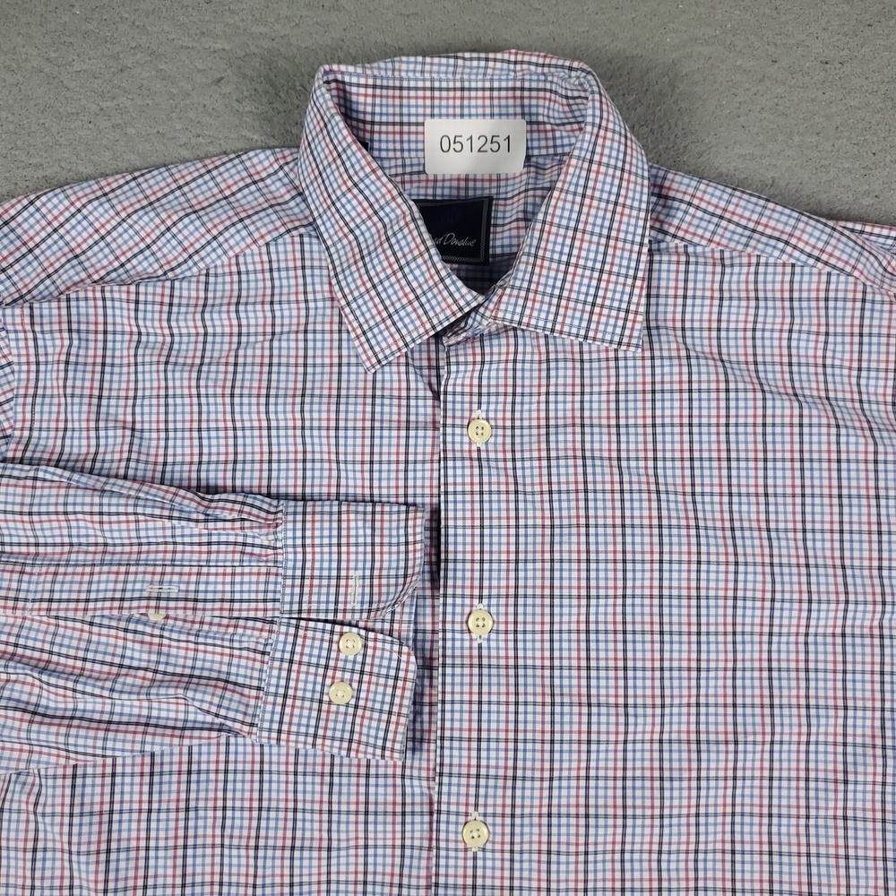 David Donahue Shirt Mens Size 16.5 Blue Red Plaid Dress Button Up Long Sleeve